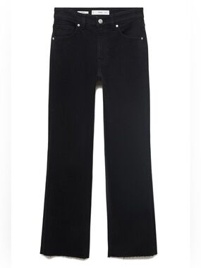 Mango Sienna Black Flared Crop Raw-Hem Jeans